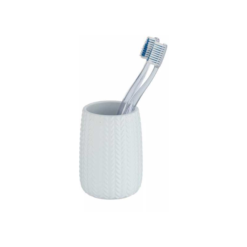 foto del prodotto portaspazzolino barinas, bicchiere per il bagno, ceramica in rilievo, 7,4x10,7 cm, bianco wenko