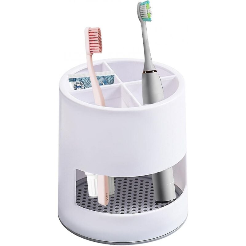foto del prodotto portaspazzolino bianco con scarico, contenitore per spazzolino da denti con scarico per bagno, portadentifricio ventilato in plastica bebusingoto