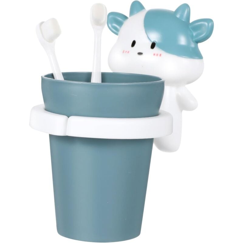 foto del prodotto portaspazzolino blu per bambini con tazza senza fori tazza per collutorio con tazza gialla per animali dei cartoni animati