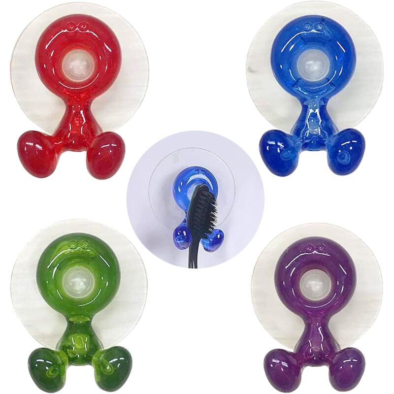 foto del prodotto portaspazzolino con ventosa, 4 pezzi portaspazzolino, portaspazzolino in plastica per bambini, gancio a ventosa, molto robusto, pu essere montato su