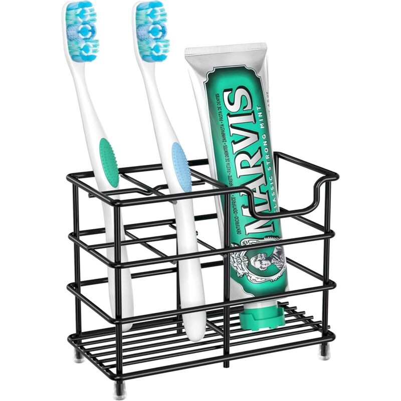 foto del prodotto portaspazzolino da bagno piccolo, 5 scomparti, organizer per accessori da bagno in acciaio inossidabile nero per piccoli spazi bebusingoto