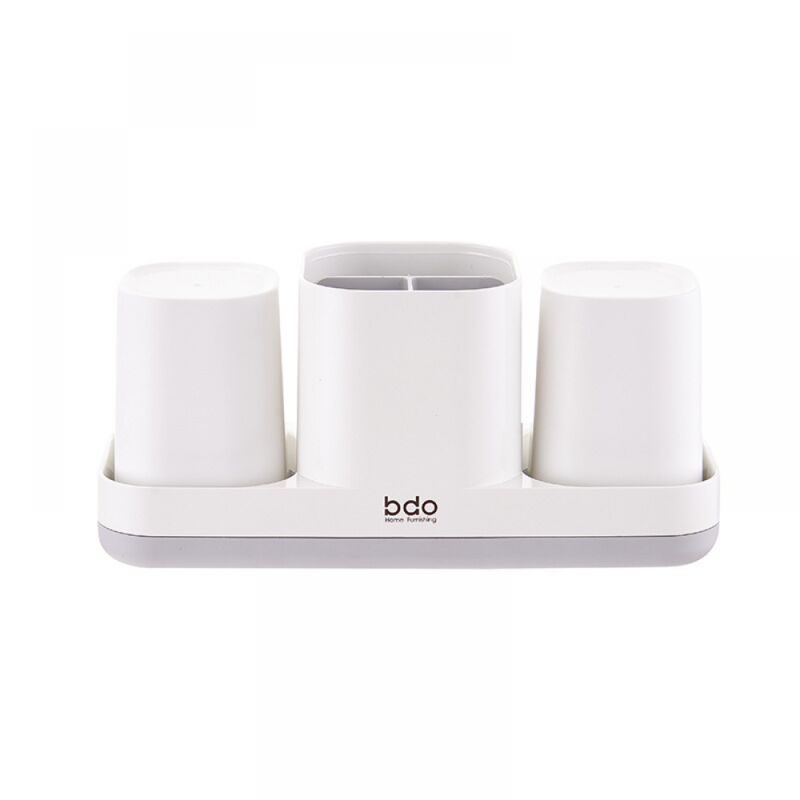 foto del prodotto portaspazzolino e portadentifricio in plastica per il bagno, bianco bebusingoto