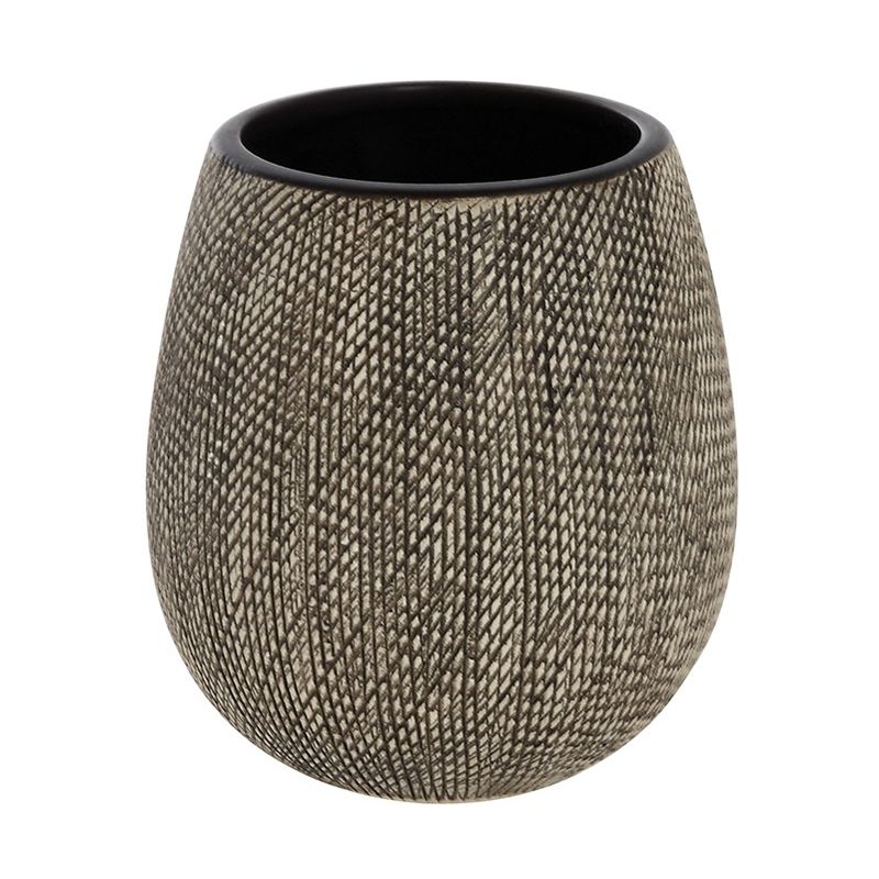 foto del prodotto portaspazzolino in ceramica marrone da appoggio con gusto etnico safari