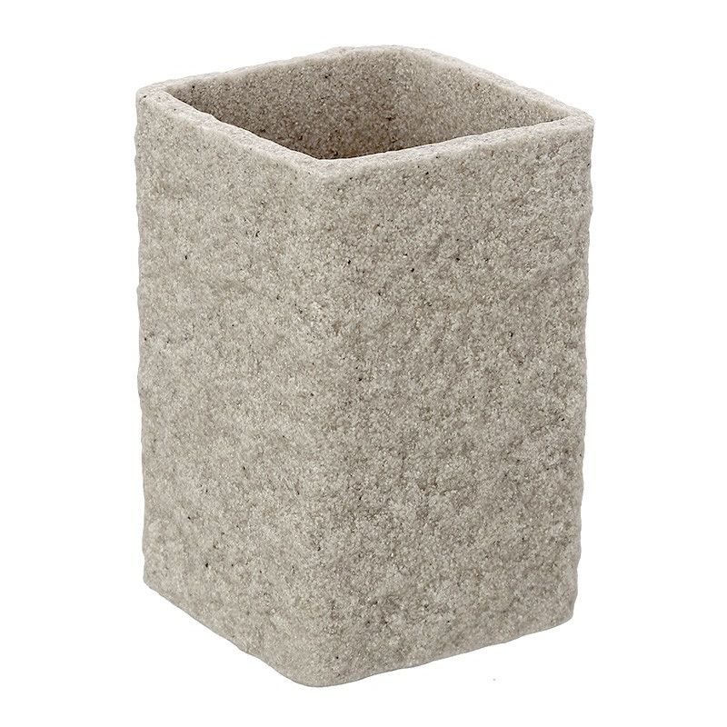 foto del prodotto portaspazzolino moderno in resina colore beige effetto pietra da appoggio