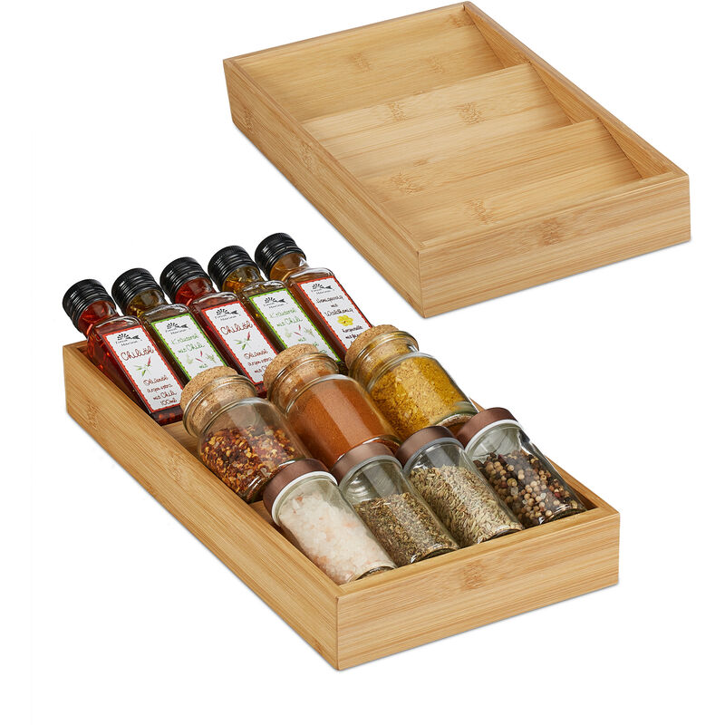 foto del prodotto portaspezie da cassetto, set 2 organizer per spezie da cucina, hlp 5x20x38 cm, spice rack in bamb , naturale relaxdays