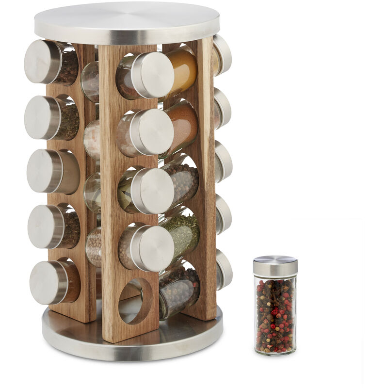 foto del prodotto portaspezie da cucina, 20 barattoli in vetro, girevole a 360 , spargispezie, hxd 34x19,5 cm, argento naturale relaxdays