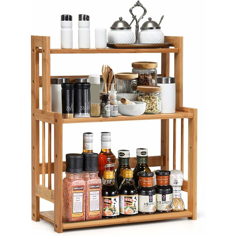 foto del prodotto portaspezie da tavolo con 3 ripiani in bamb , scaffale salvaspazio per spezie da cucina, organizer e contenitore con grande capacit e altezza