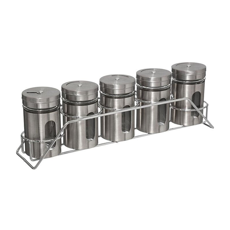 foto del prodotto portaspezie in acciaio inox per 5 barattoli di spezie.