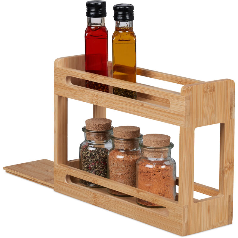 foto del prodotto portaspezie in bamb estraibile, organizer porta spezie da cucina, hlp 21,5x30,5x10,5 cm, spice rack, marrone relaxdays