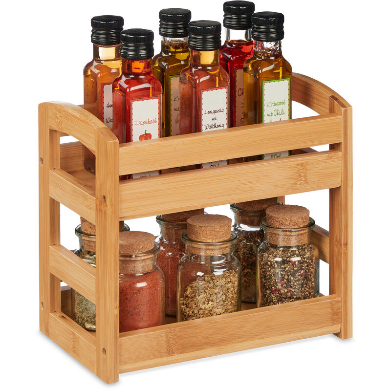 foto del prodotto portaspezie in bamb , organizer per spezie con 2 ripiani, 23 x 25,5 x 15,5 cm, espositore spice rack, marrone relaxdays