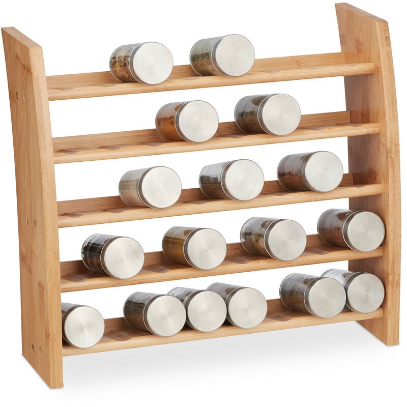 foto del prodotto portaspezie in bamb , organizer per spezie con 5 ripiani, hlp 36x40,5x16 cm, espositore spice rack, naturale relaxdays