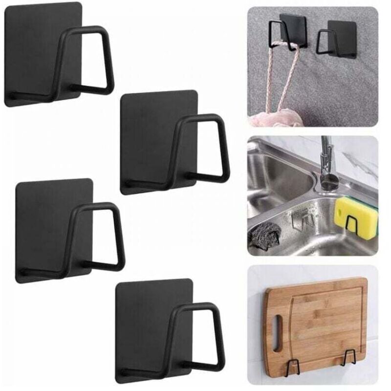 foto del prodotto portaspugna confezione da 4 - gancio per spugna in acciaio inox 304, autoadesivo - accessori per lavello - ganci adesivi, contenitori per cucina e