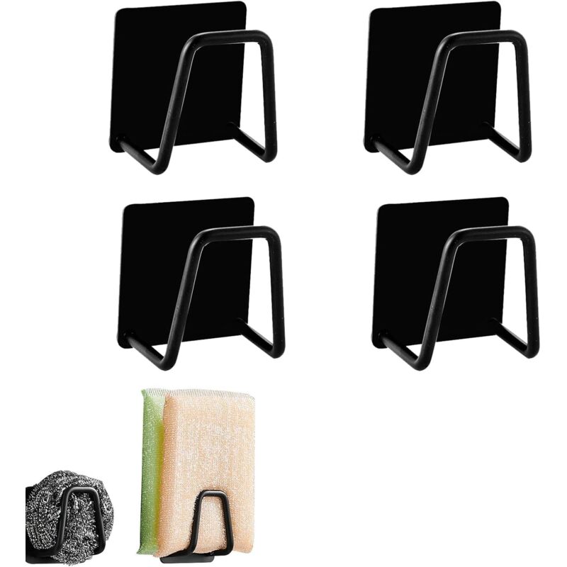 foto del prodotto portaspugna portaspugna per lavello da cucina, portaspugna autoadesivo in acciaio inox per spugne, portaspazzolino, strofinacci set da 4, nero
