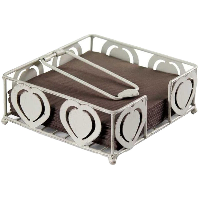foto del prodotto portatovaglioli in metallo bianco con cuore 20x20cm stile shabby