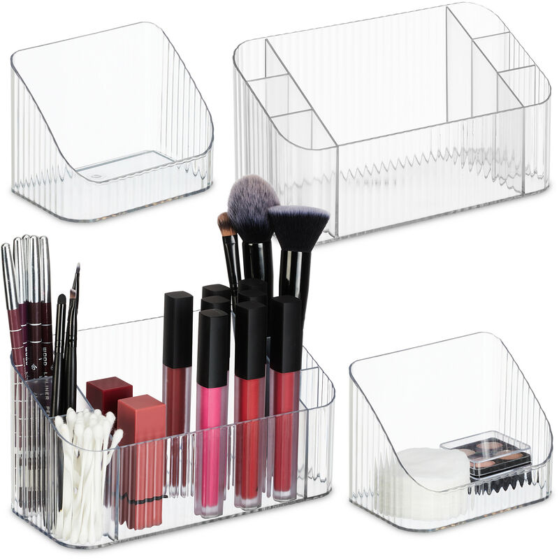 foto del prodotto portatrucchi, set da 2, organizer da bagno, contenitore make up e rossetti, porta creme, plastica, trasparente relaxdays