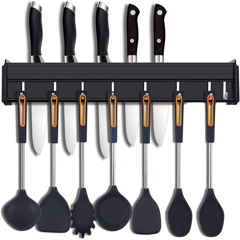 foto del prodotto portautensili da cucina con ganci, barra portautensili da cucina montata a parete, portapentole da cucina montato a parete, portapentole montato a parete per appendere utensili da cucina