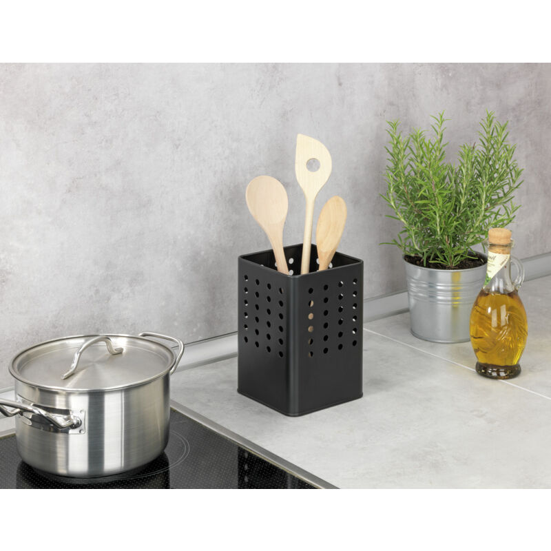 foto del prodotto portautensili silio, supporto pratico per utensili da cucina realizzato in metallo verniciato a polvere, forma squadrata con fori, l x a x p 11,5