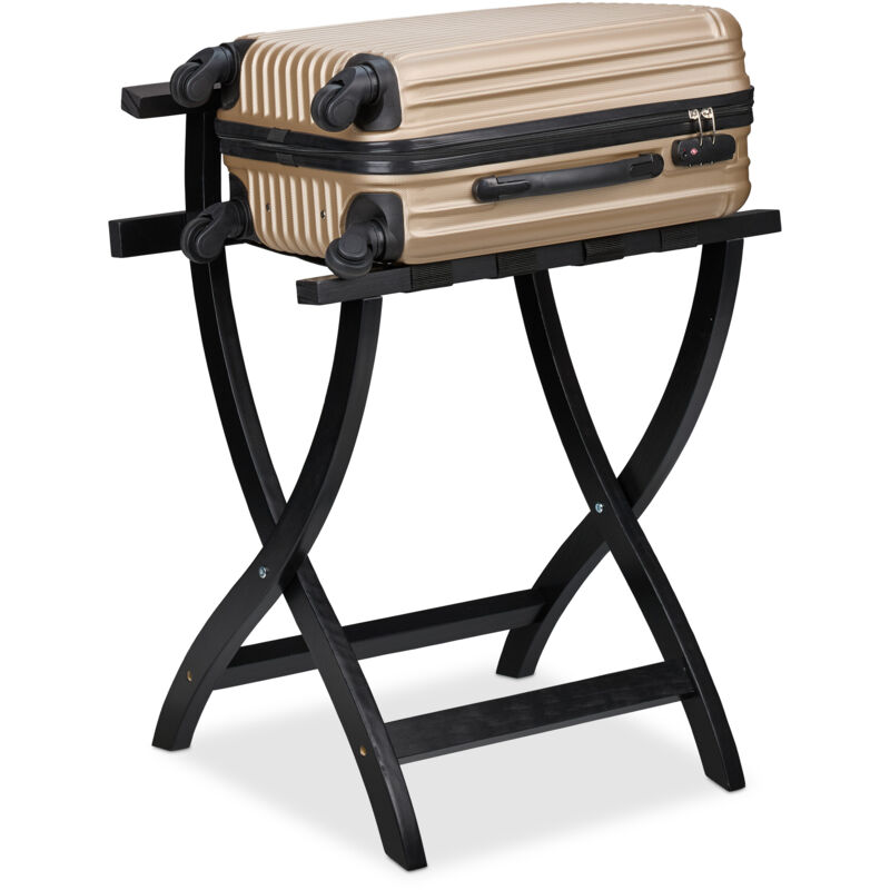foto del prodotto portavaligie da camera, stand reggivaligia in legno pieghevole, porta valigie da hotel hlp 75x60x41 cm, nero relaxdays