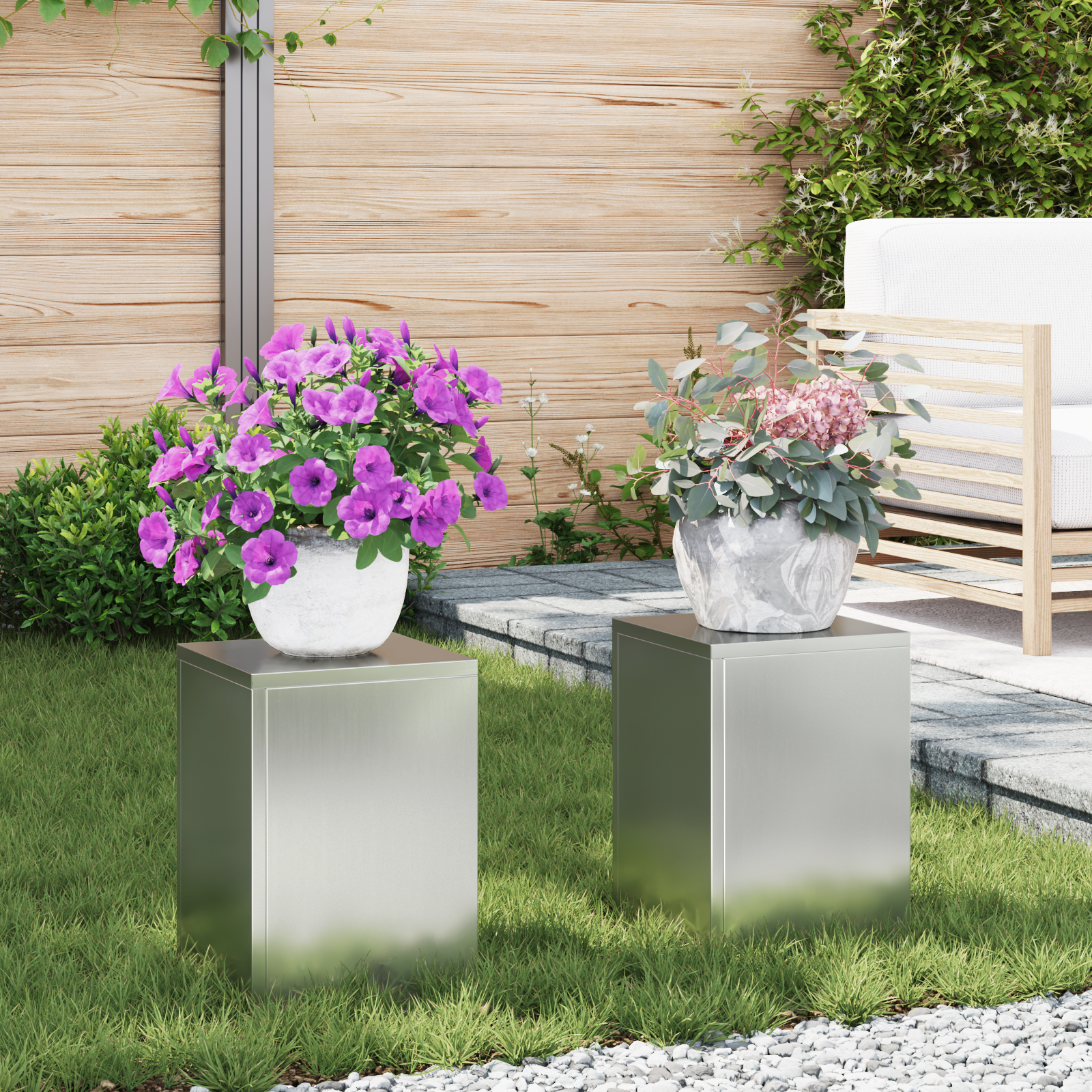 foto del prodotto portavasi da esterno pillar 2 pcs 24x24x35 cm acciaio zincato
