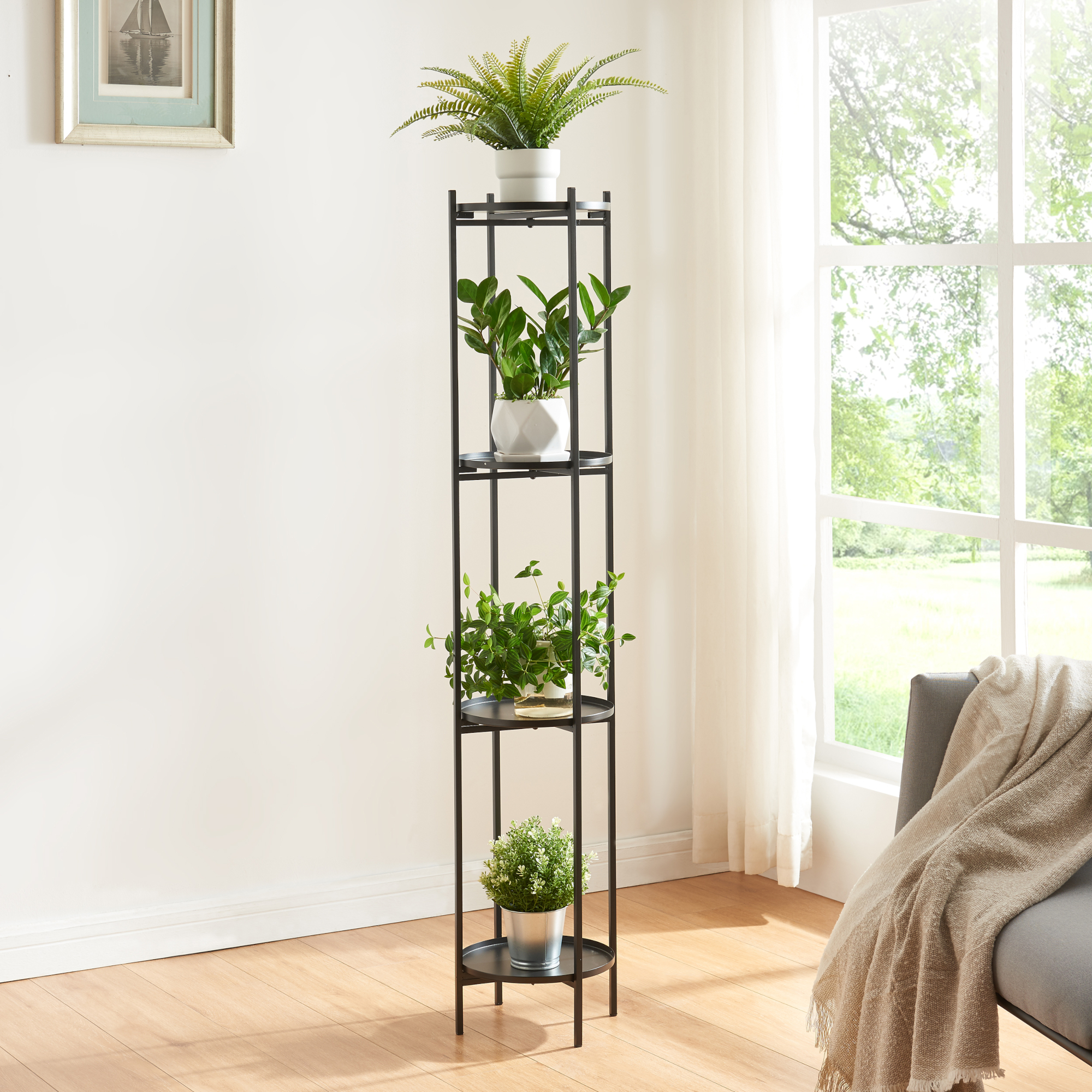 foto del prodotto portavasi tuusula con 4 sottovasi portapiante in metallo nero 134 x 25 cm en.casa 