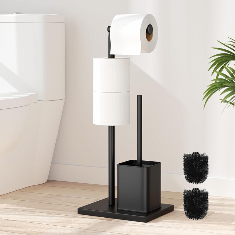 foto del prodotto porte papier toilette avec brosse wc porte serviettes en papier en acier inoxydable vertical avec brosse wc, porte papier washi, aucun per age
