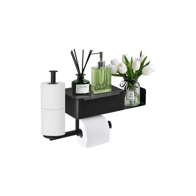 foto del prodotto porte papier toilette, porte papier toilette mural sans per age avec tag res et bo te lingettes humides, support papier toilette avec 2 porte