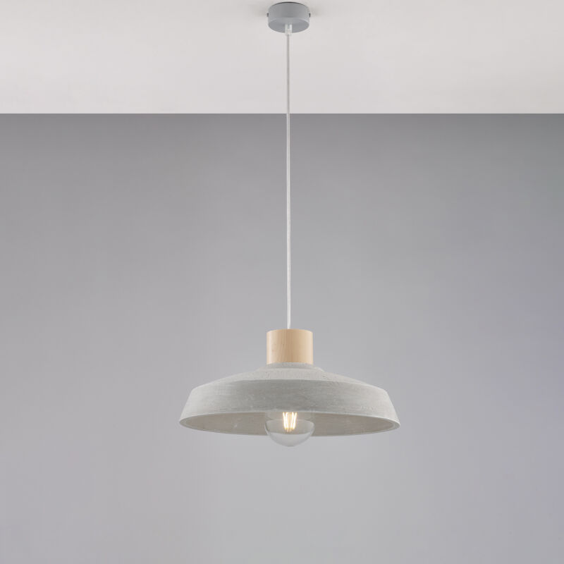 foto del prodotto portland sospensione in ferro laccato grigio con diffusore in cemento d. 40 e legno con cavo elettrico regolabile 1 luce 100 40