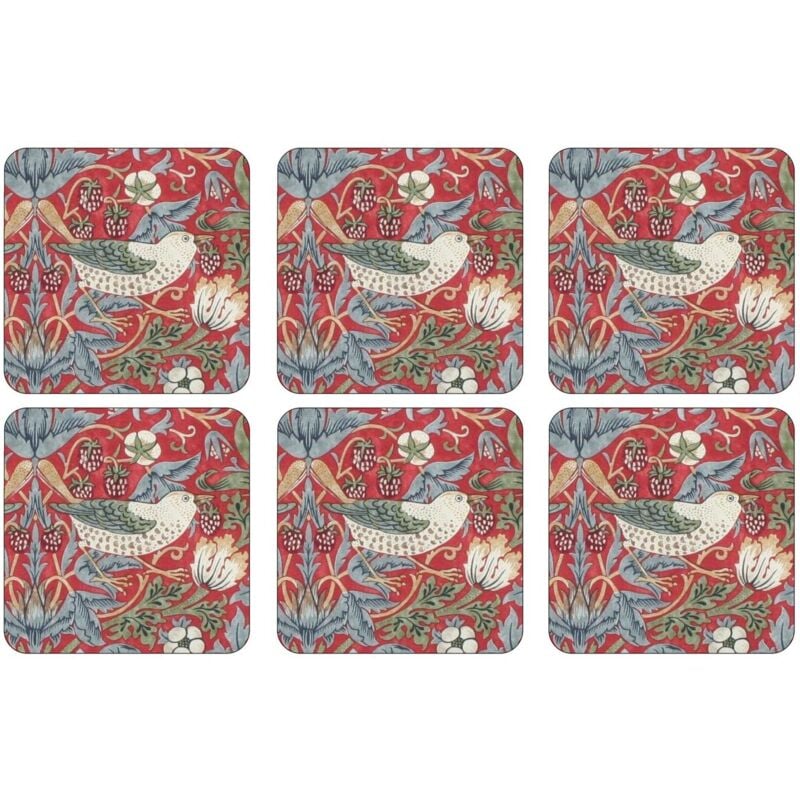 foto del prodotto portmeirion home gifts set di 6 strawberry thief sottobicchieri rossi s 6 s , legno e sughero, rosso, 10.5 x 10.5 x 0.58 cm, 6 unit 