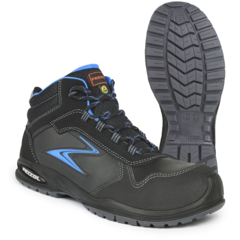 foto del prodotto portofino s3 scarpe da lavoro antinfortunistiche alte n.45 in pelle nera con inserti azzurri metal free made in italy nero azzurro 45 pezzol