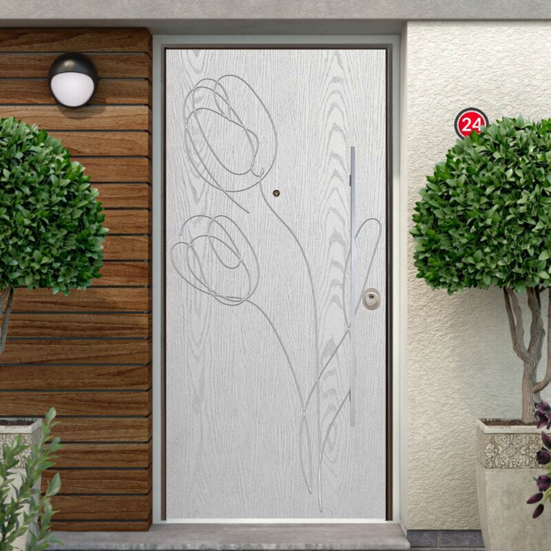 foto del prodotto portoncino di sicurezza per esterno blindato con pannello tulipano bianco
