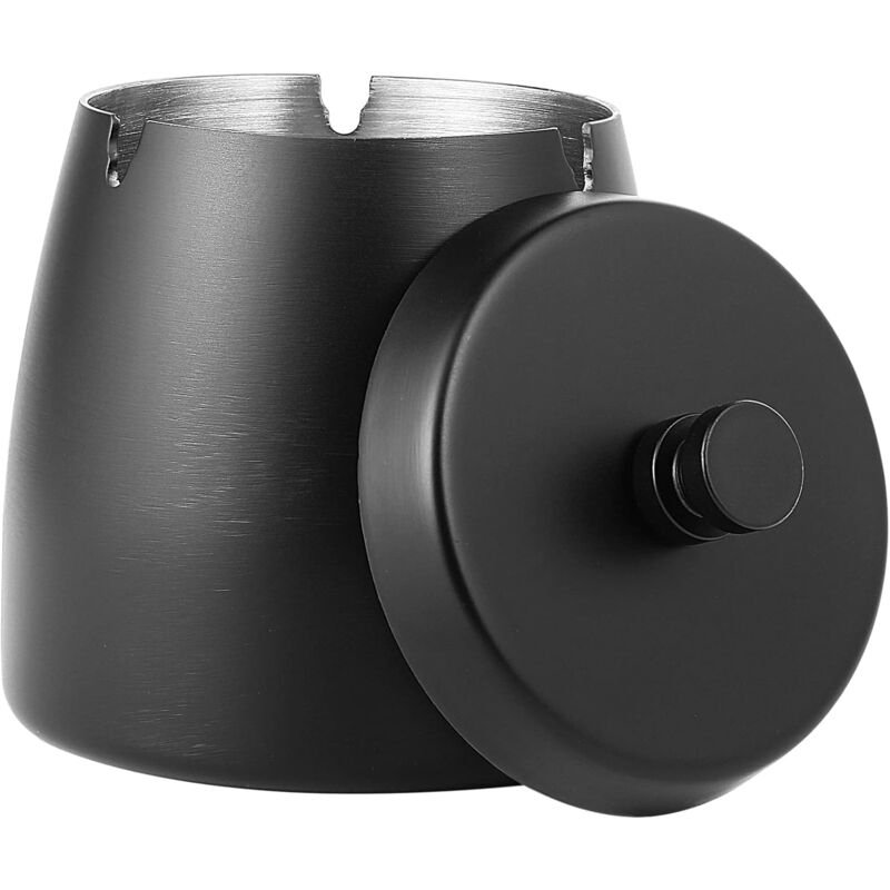 foto del prodotto posacenere da esterno, posacenere nero con coperchio, posacenere da esterno in acciaio inossidabile grande 8,5 cm x 9 cm , adatto per uso interno