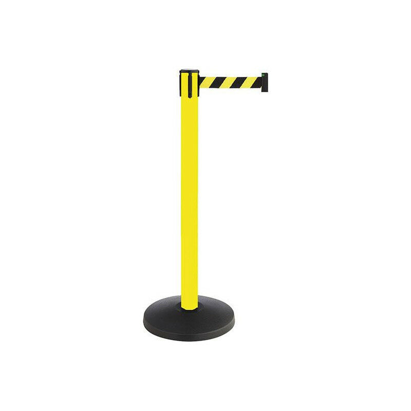 foto del prodotto post di diga di metallo. giallo. lunghezza del cinturino cinturino da 3 m giallo nero. diagonale a strisce.
