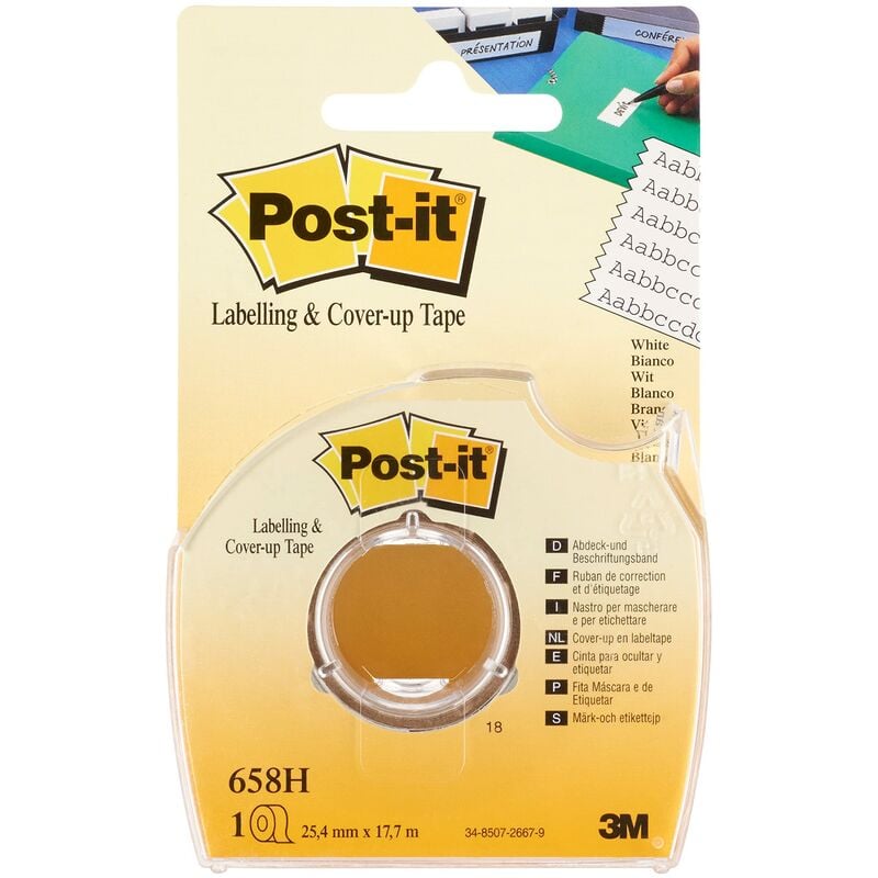 foto del prodotto post it nastro adesivo in carta per etichette e correzioni, scrivibile, bianco e rimovibile, post it rotolo per scuola, quaderni e archivio, rotolo