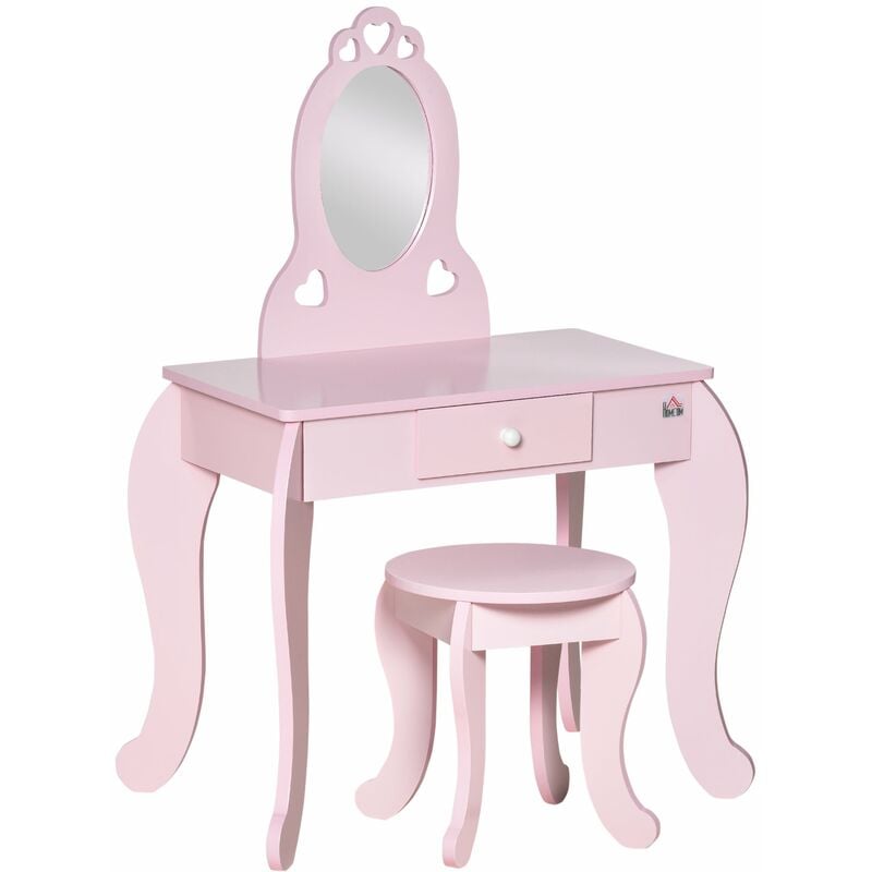 foto del prodotto postazione trucco specchiera giocattolo per bambini in legno rosa