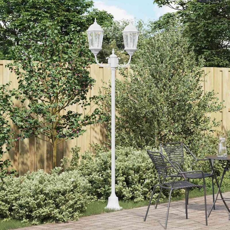 foto del prodotto poste per luci da giardino 2 lampade e27 bianche da 220 cm in alluminio vidaxl