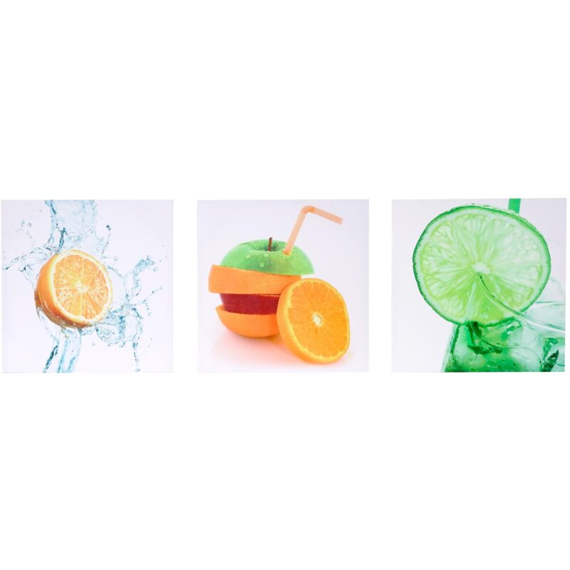 foto del prodotto poster murale decorativo 3 pezzi t376 legno con stampa in tessuto 150x50cm frutta