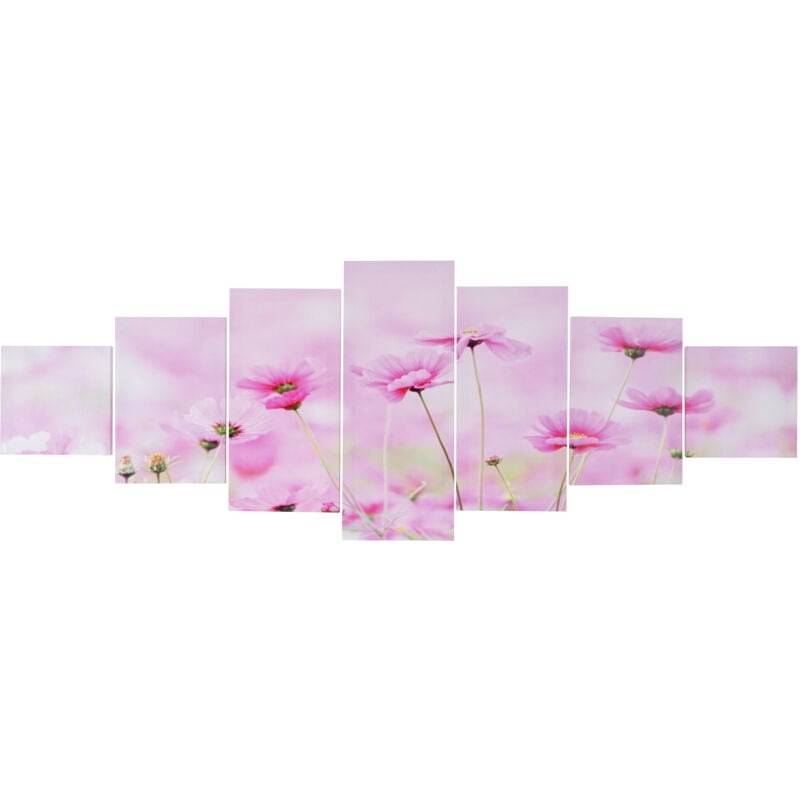 foto del prodotto poster murale decorativo 7 pezzi t375 legno con stampa in tessuto 140x50cm fiori