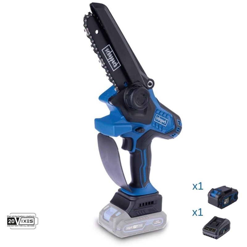 foto del prodotto potatore 20v 1 batteria 4.0ah e caricabatteria ixes scheppach bc ps150 x