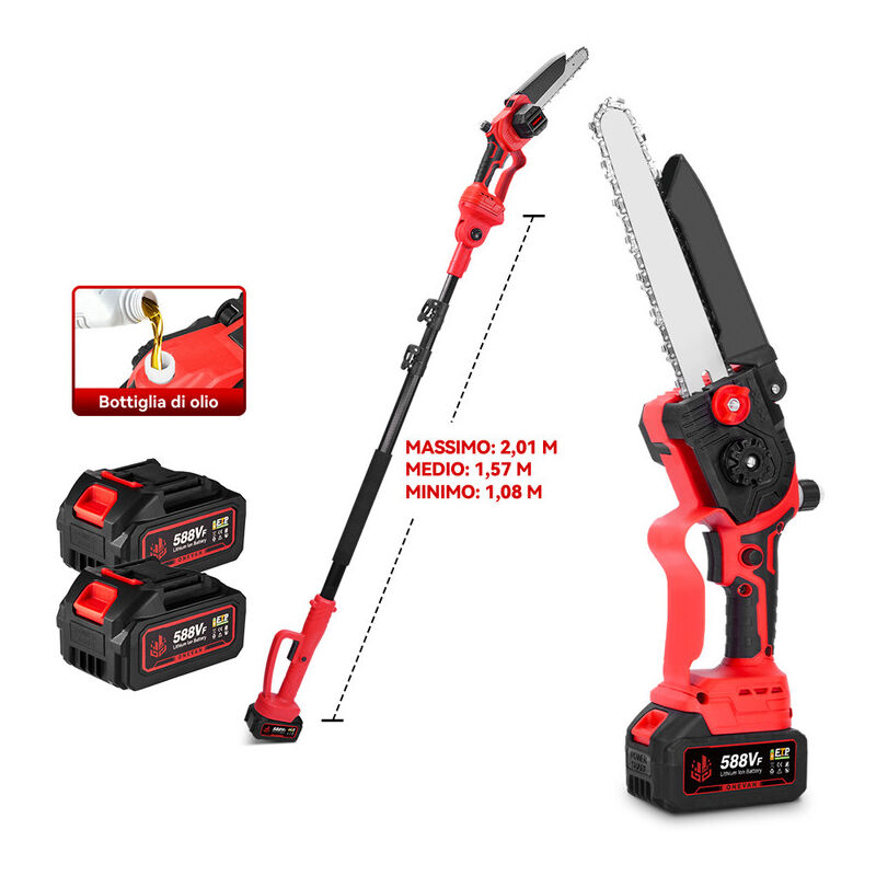 foto del prodotto potatore a batteria onevan mini motosega a batteria senza spazzole da 8 pollici, asta di potatura elettrica 2 in 1, asta telescopica da 2 m, con 2