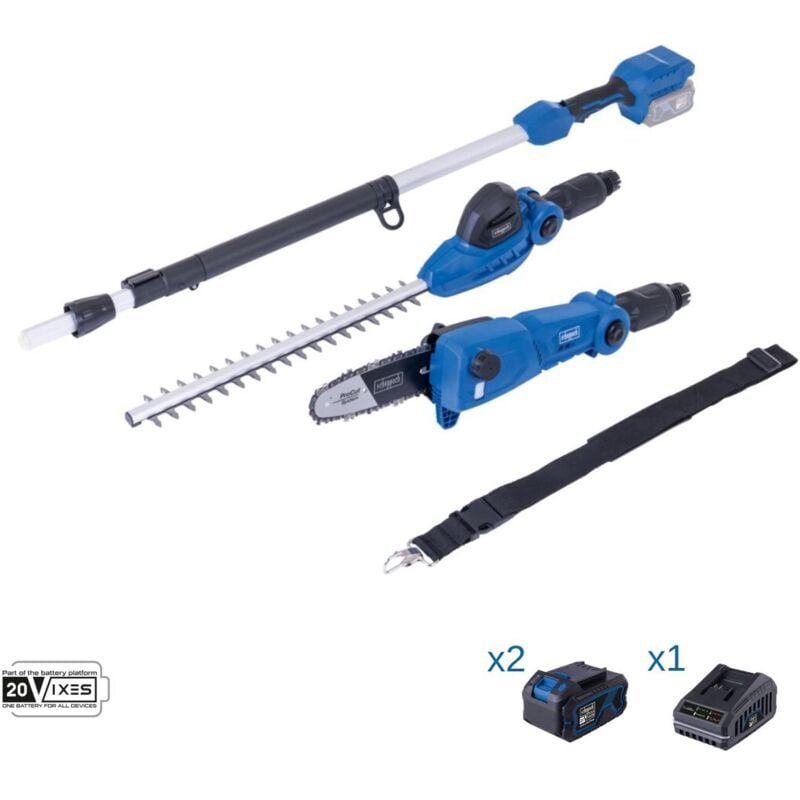 foto del prodotto potatore tagliasiepi con asta 20v 2 batteria 4.0ah ixes scheppach c phts410 x
