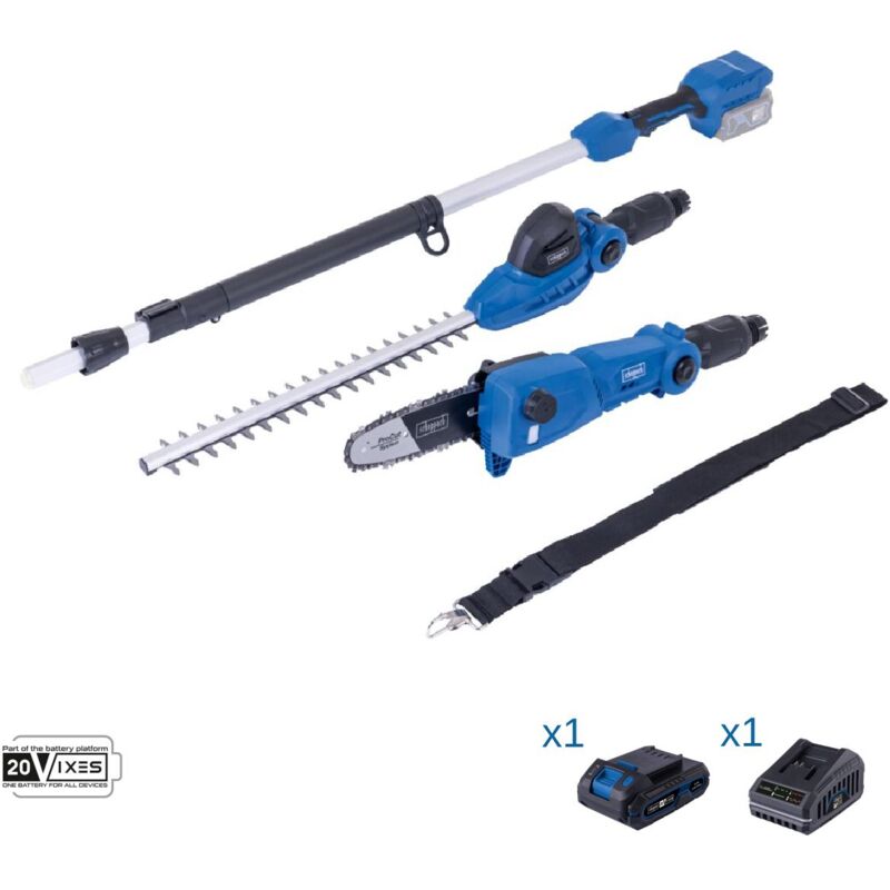 foto del prodotto potatore tagliasiepi con asta 20v batteria 2.0ah ixes scheppach c phts410 x