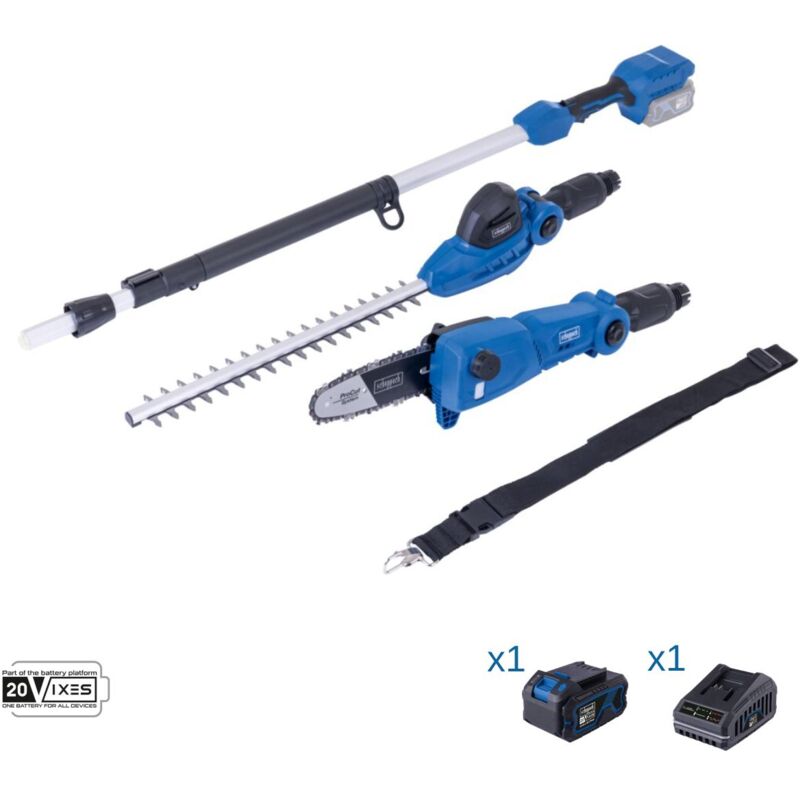 foto del prodotto potatore tagliasiepi con asta 20v batteria 4.0ah ixes scheppach c phts410 x