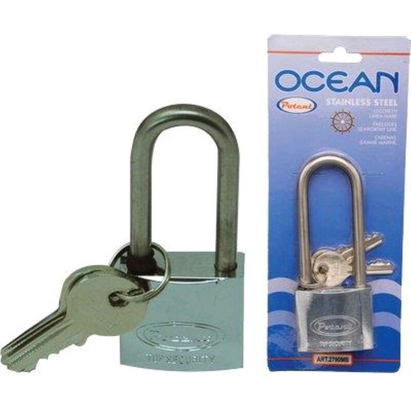 foto del prodotto potent lucchetto arco lungo ocean 2700mb ottone arco acciaio inox chiavi 2 mm 30x41 1 pz