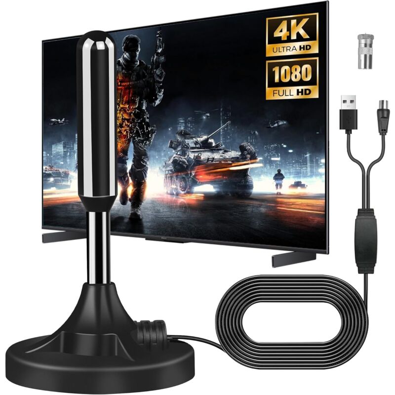 foto del prodotto potente antenna tv interna, novit per il 2025 potente antenna tnt interna, antenna tv interna portatile, cavo coassiale da 5 m, ricezione a lunga