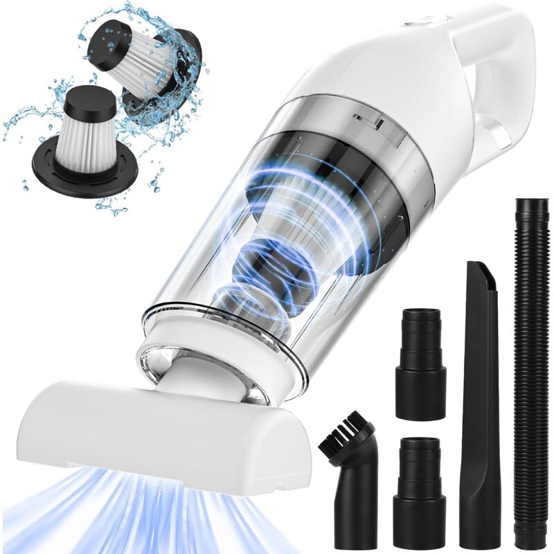 foto del prodotto potente aspirapolvere senza fili 9000pa 120w, mini aspirapolvere portatile ricaricabile usb per casa, auto, ufficio bianco 