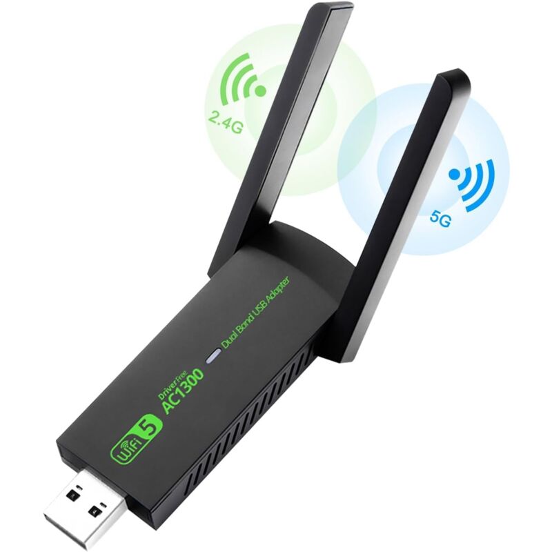 foto del prodotto potente chiave wifi, 1300 mbps usb 3.0 dual band, chiavetta wifi 2.4g 5ghz, adattatore wifi per pc laptop desktop tablet, compatibile con windows