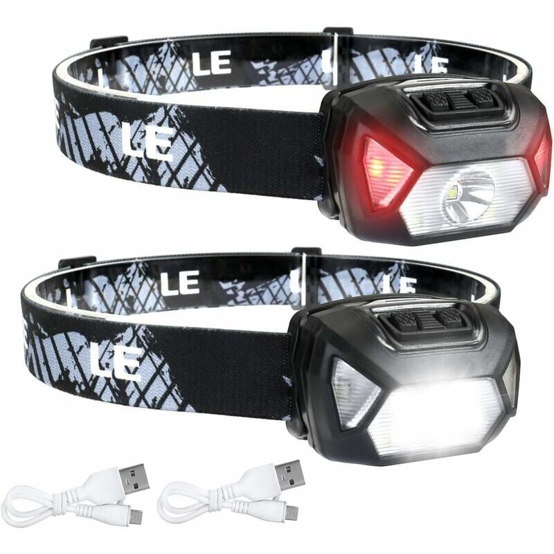 foto del prodotto potente lampada frontale a led ricaricabile, d500 usb torcia frontale a led 2000lux luce bianca e rossa 6 modalit di illuminazione ipx6 per