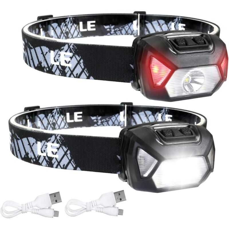 foto del prodotto potente lampada frontale a led ricaricabile, lampada frontale a led d500 usb, 2000 lux, luce bianca e rossa, 6 modalit di illuminazione, ipx6, per