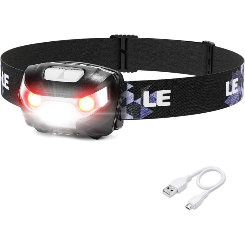 foto del prodotto potente lampada frontale a led ricaricabile, lampada frontale usb da 1300 lux, 5 modalit di illuminazione con luce rossa, durata della batteria di