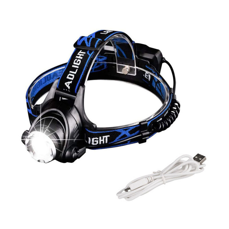 foto del prodotto potente lampada frontale a led, ricaricabile, regolabile, con 3 modalit , lampada frontale a led, con cavo usb e 2 batterie 18650 per pesca,